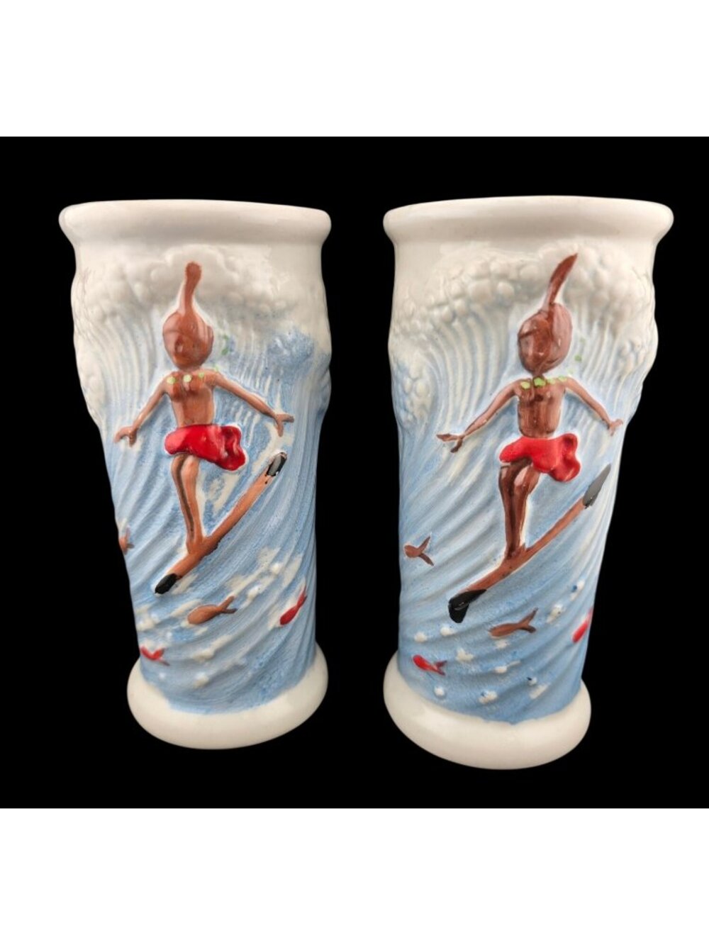 Vintage Set/2 Trader Dicks Nugget Casino Surfer Girl Tumblers 6"x3"